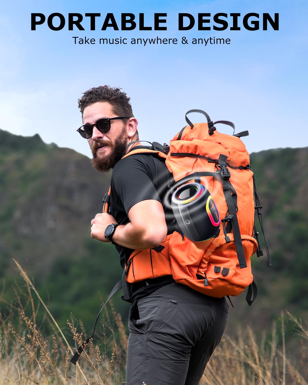 Foseener Portable Bluetooth Speaker with Stereo Sound, IPX5 Waterproof Wireless Speakers, 6 RGB LED Modes, Up to 20H Playtime, BT5.3, TWS Pairing, for Home/Bathroom/Party/Outdoor/Beach, Gift Ideals - Image 8