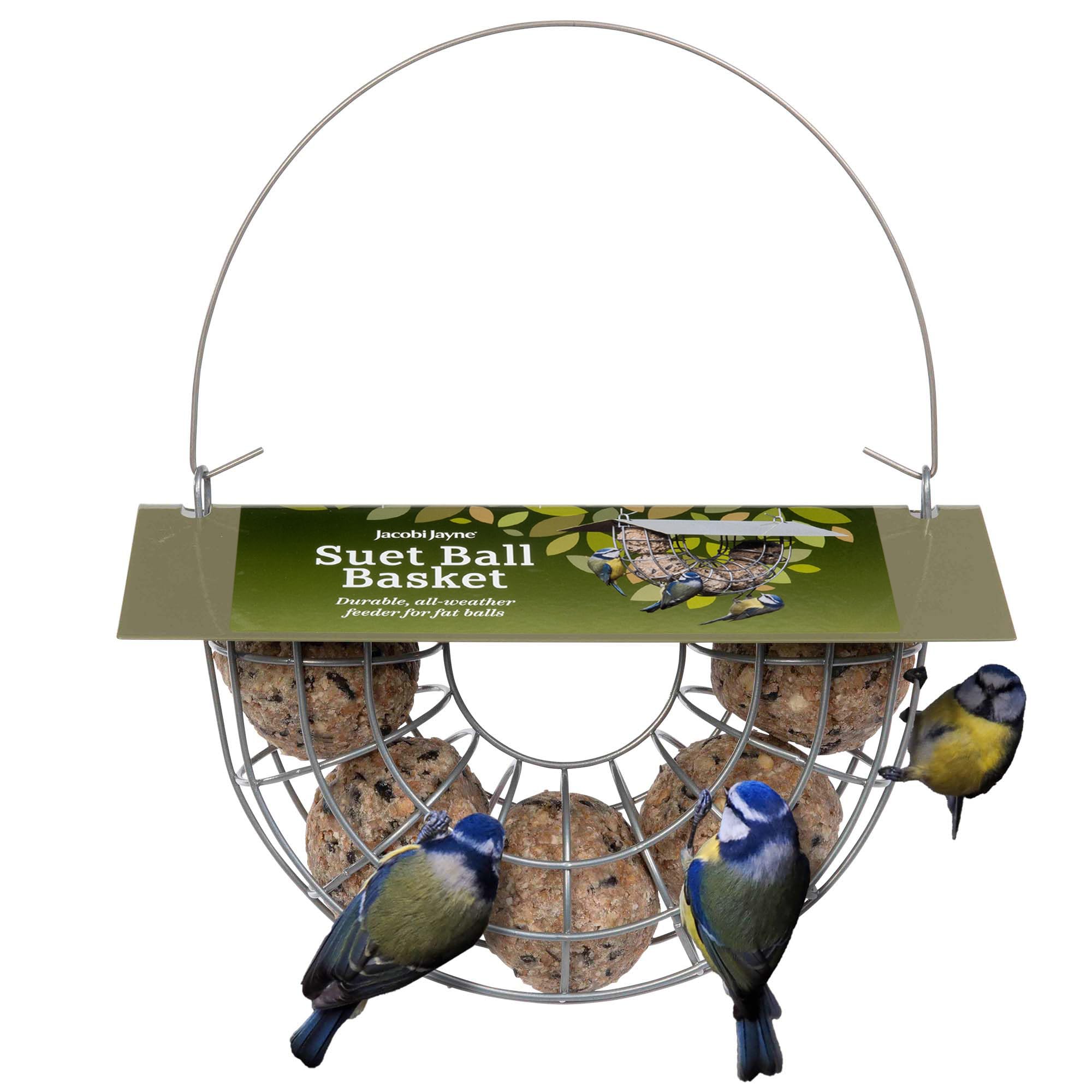 Fat Ball Feeder - Jacobi Jayne® Suet Ball Basket - Holds 5 fat balls for wild birds - fat ball feeders hanging - suet ball holder - fat ball feeder for small birds only