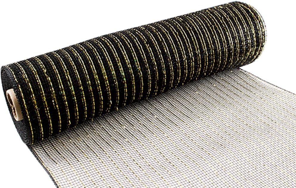 Eleganza Deco Mesh Metallic 25cm x 9.1m (10yds) Black/Gold, 8.2 x 8.2 x 26.2 cm