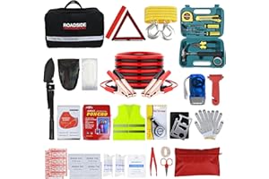 Car Emergency Kit with Jumper Cable,Auto Roadside Assistance Tool Bag for Truck Vehicle LED Flashlight,Winter Traveler Safety