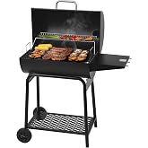 Royal Gourmet CC1830 28 Inch Barrel Charcoal Grill, Side Table | Outdoor Charcoal BBQ Grill, 626 Sq. In., Warming Rack, Built-In thermometer, for Backyard, Patio and Parties, Black
