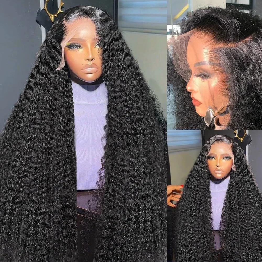 Curly Wig Human Hair 13x4 Full Lace Frontal Wigs Human Hair HD Transparent Lace Front Wig 12A Deep Wave Lace Wig Pre Plucked Bleached Knots 26 Inch Curly Lace Front Wigs for Women — image 1