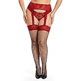 Quilax Thigh High Stockings Plus Size, Lace Top Plus Size Fishnet Stockings for Women,Suspender Pantyhose Thigh Highs Fishnet