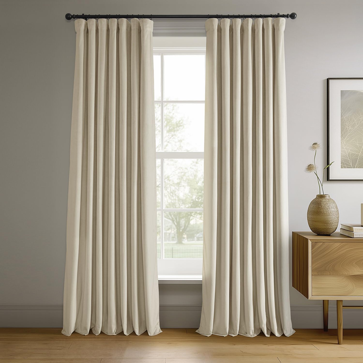 HPD Half Price Drapes Signature Velvet Thermal Blackout Curtains for Living Room 108 Inch Long (1 Panel) Rod Pocket Insulated Blackout Curtains for Bedroom Window Curtains, 50W x 108L, Alabaster Beige Image