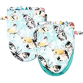 Alselo Mini Oven Mitts,2pk - Silicone Little Kitchen Gloves, Heat Resistant with Non-Slip Grip and Soft Quilted Cotton Lining for Safe Backing Cooking Barbecue (Turquoise, Butterfly)