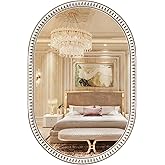 HOITUZYUS 24x36 Inch Beaded Oval Wooden Wall Mirror, Rustic Farmhouse Decorative Mirrors for Entryway, Fireplace, Living Room