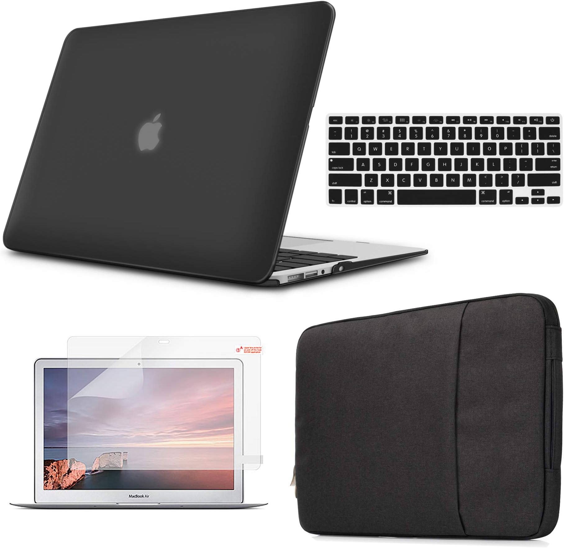 Holilife MacBook Air 13 inch Case Bundle 4 in 1, Plastic Hard Shell & Keyboard Cover & Sleeve Bag & Screen Protector Compatible with 2019 2018 Release MacBook New Air 13 Model A1932 - Black
