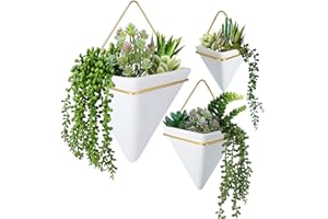 RTTERI 15 Pcs Hanging Wall Planters Indoor with Artificial Plant Include Geometric Vase Pot (8.2/5.9/4 Inch Size) Indoor Ceramic Wall Holder and Mini Fake Succulent Plant for Home Decoration