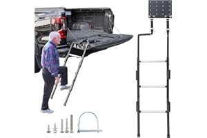 YOHSUGO Tailgate Ladder for Pickup Trucks Heavy Duty, Easy Install Tailgate Steps Elder-Friendly, Truck Bed Ladder with Anti-Slip Steps, No Noise Pad, Truck Accessories Universal Fit Ram Ford, Foldable