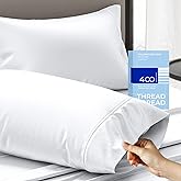 THREAD SPREAD 100% Cotton King Size Pillow Cases Set of 2-400 Thread Count Pillow Cases King Size Set of 2 (White), Luxuriously Soft Hotel Quality Sateen Weave Pillowcases, Crisp & Cool