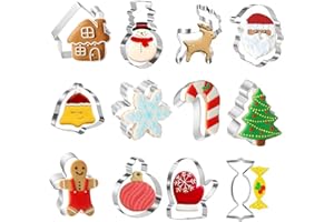 Christmas Cookie Cutter Set -12 Pieces Stainless Steel Biscuit Cutter,Snowman, Gingerbread Man, Snowflake, Stocking, Christma