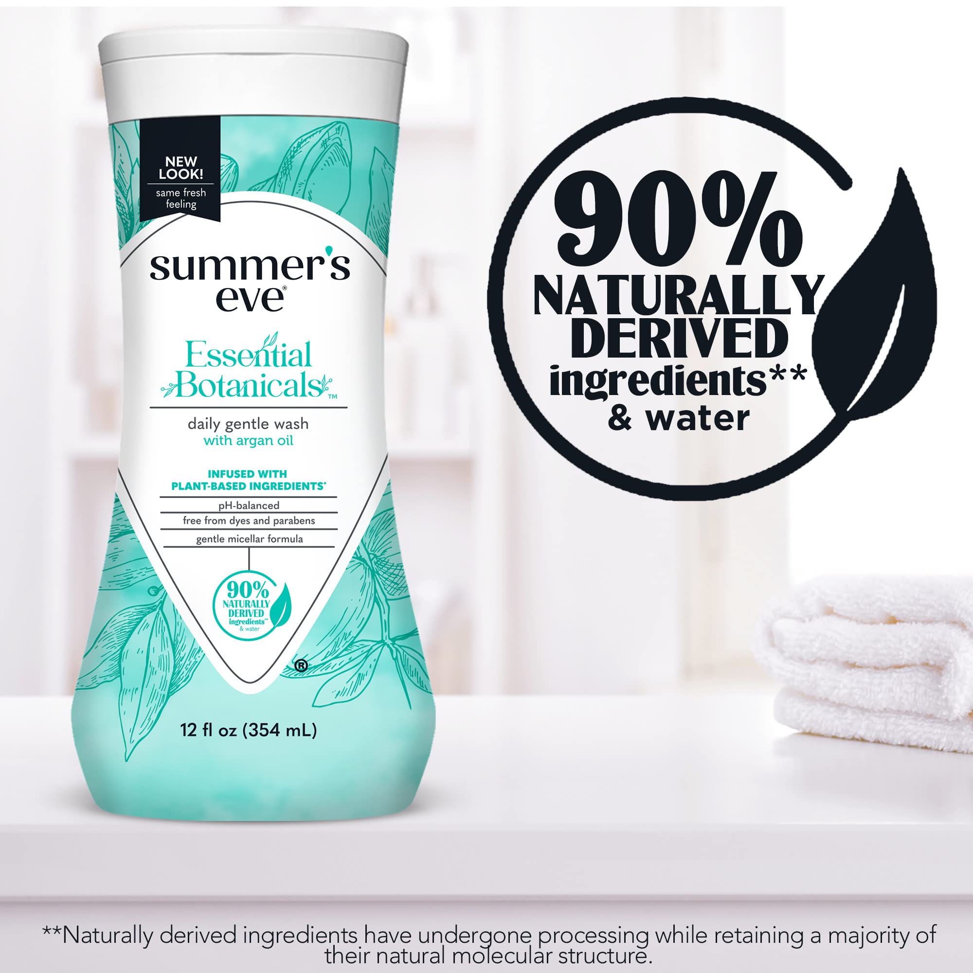 Summer's Eve Essential Botanicals All-Over Daily Feminine Wash with Argan Oil, Gentle pH-Balanced Body Wash for Women, Removes Vaginal Odor and Refreshes, 12 Fl Oz