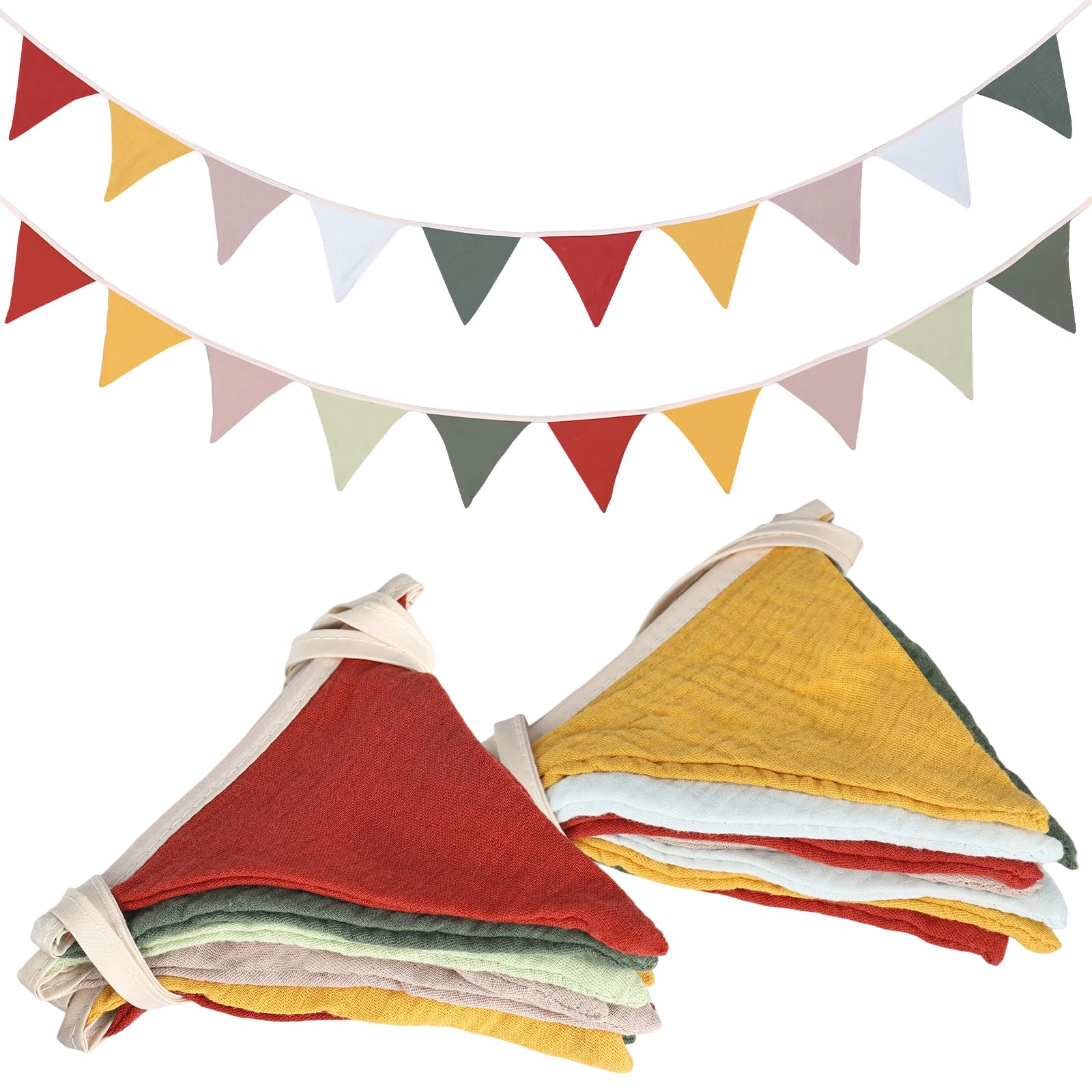 YYTECH Fabric Bunting Banner, 5.2m 20 PCS Double Sided Colorful Cotton Bunting Garland Triangle Baby Bunting for Nursery, Garden Bunting for Wedding Birthday Tea Shower Baby Room Decoration