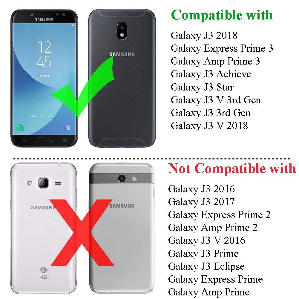 Samsung Galaxy J3 2018 Case, J3V J3 V 3rd Gen, Express Prime 3, J3 Star, J3 Achieve, Amp Prime 3 Case, Androgate Hybrid Matte Protective Cover Case with Full Coverage TPU Screen Protector, Black