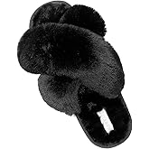 JIASUQI Women's Open Toe Slippers Fuzzy Fluffy House Slippers for Women Cozy Criss Cross Furry Slides Slippers