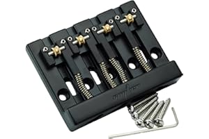 Guyker Bass Bridge, 4 String Bass Bridge with Solid Roller Saddle Adjustable Replacement Part (GB406, Black)