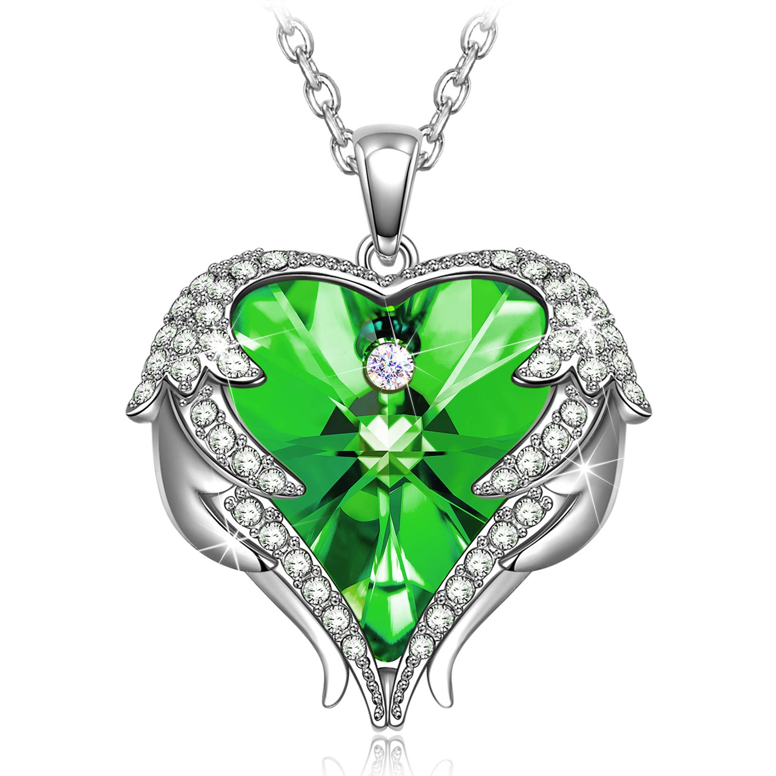 Kate Lynn Necklace for Women Angel Wing Love Heart Necklace Pendant Heart of Ocean Birthstone Crystal Necklace Birthday Gifts for Women Her Mum Wife Girlfriend Jewellery Box