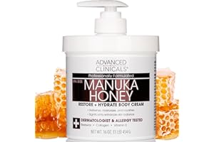 Advanced Clinicals Manuka Honey Body Cream For Women & Men | Body Butter Lotion For Extremely Dry Skin | Collagen Cream | Skincare Moisturizer Hydrating Balm Improves Look Of Aging Skin, 16 Ounce