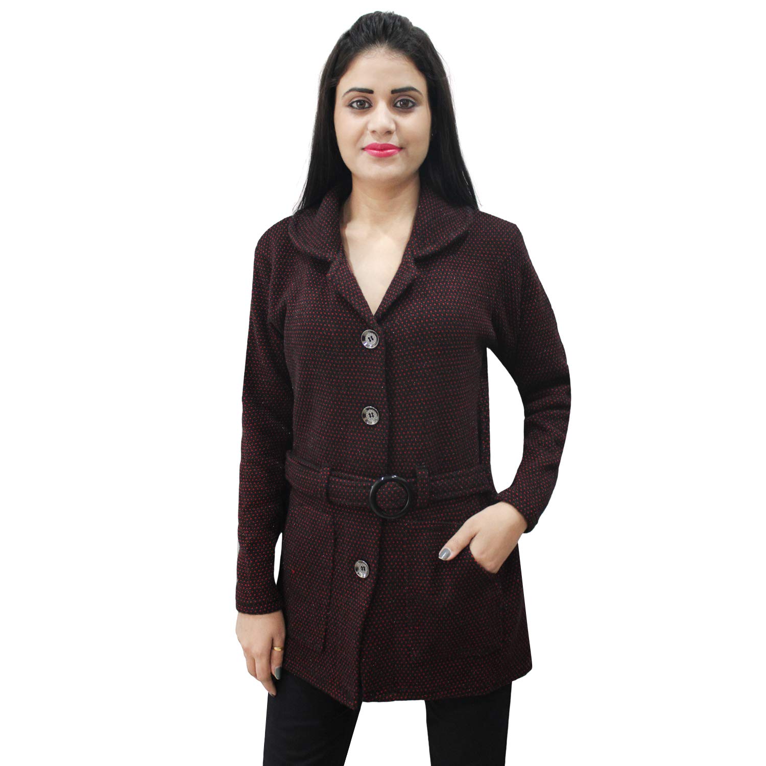 matelco womens woollen collar coat with belt