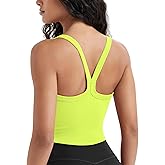 ODODOS Women's Seamless Crop Cami Wide Scoop Neck Ribbed Soft Open Racerback Cropped Tank