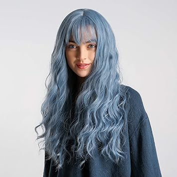 24 zoll blaue lange gewellte haar