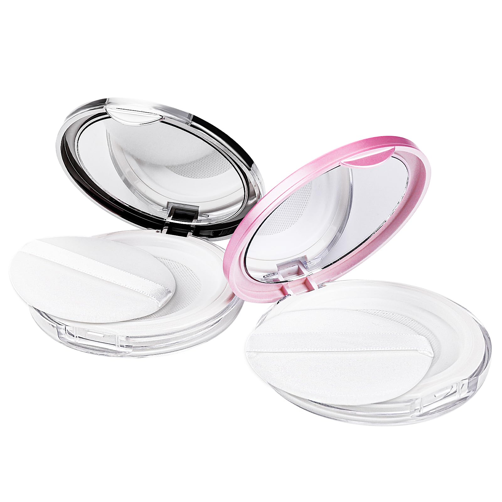 Mabor 2Pcs Empty Loose Powder Containers Face Powder Compact with Mirror Powder Puff Reusable Powder Puff Case Portable Refillable Powder Container for Women Girls