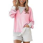 BLENCOT Long Sleeve Shirts for Women Crewneck Knitted Color Block Casual Top