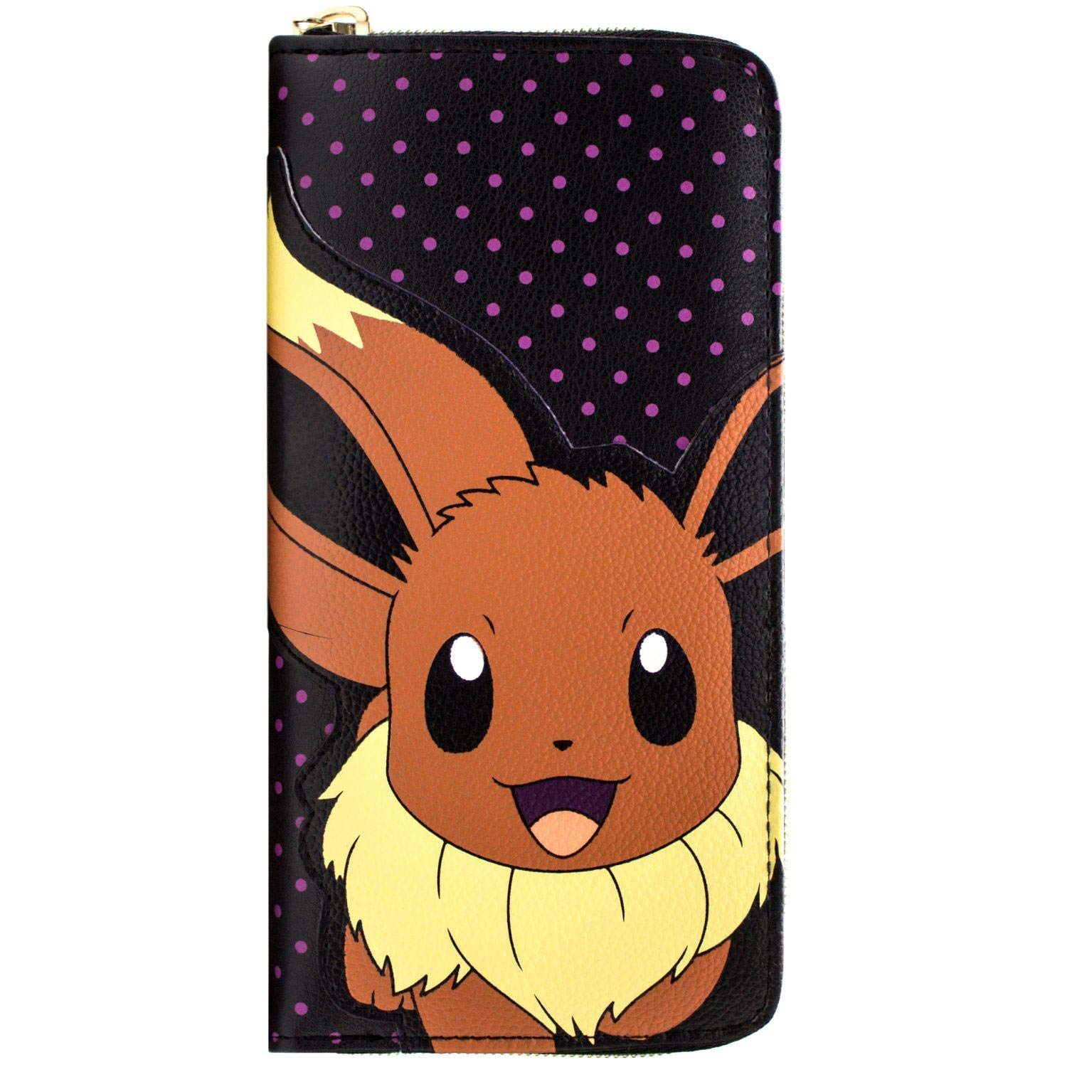 Pokemon Eevee Purple Polka Dot Black Coin & Card Clutch Purse