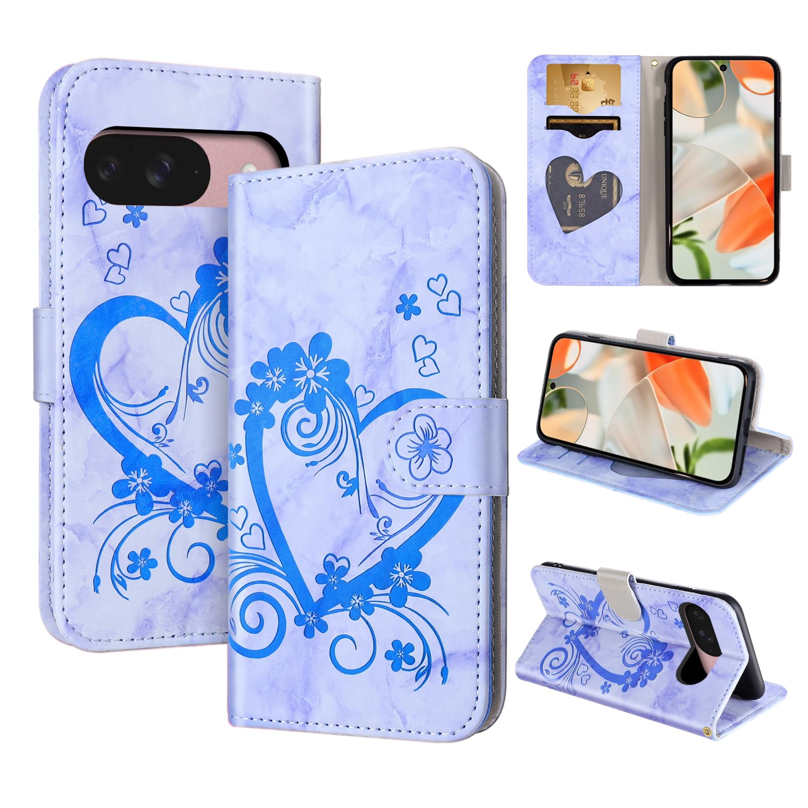 CASAFUNY Case for Google Pixel 9/Google Pixel 9 Pro Case Wallet Protective Cover Magnetic Closure Flip Case for Google Pixel 9/9 Pro 2024, Blue — image 1