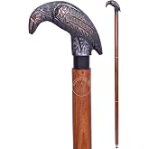 Raven Walking Stick Solid Vintage Victorian Twisted Wooden Cane with Brass Handle | 36&Prime; Antique-Style Folding Walking Stick for Men &amp; Women