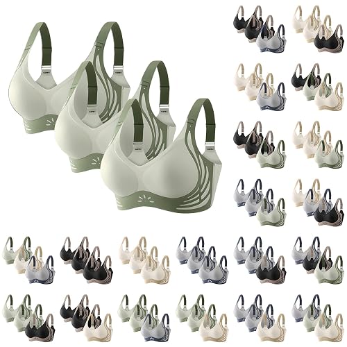 3PC Bras for Women Non Wired Breathable Push up Non-Slip Underwear Comfortable Seamless Wireless Bra Skin-Friendly High Impact Full Cover Bralettes Adjustable Wide Strap Underwear Sports Everyday