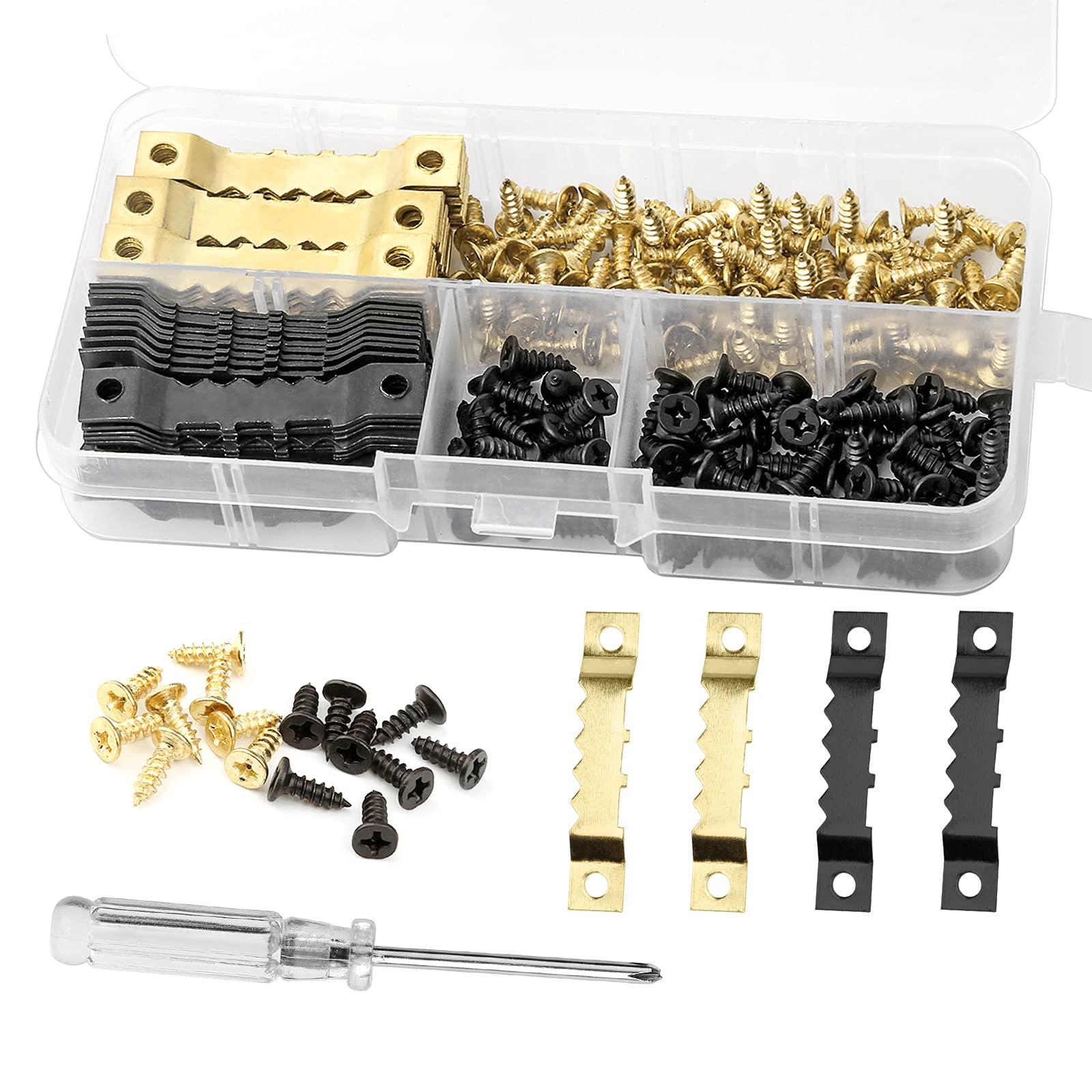 80 pcs Picture Hangers Photo Frame Hanging Hooks Kit Two-Color Picture Frame Hooks with 170 Screws for Office Family Fixing Photo Frames Clocks Painting Crafts