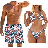 WHUVUMFY Matching Bikini and Swim Trunks Couple Swimwear Two Piece Women Sexy Bikini Set Mens Board Shorts with Pockets