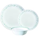 Corelle Vitrelle Glass 12-Piece Country Cottage Chip and Break Resistant Dinner Set, Green/Blue - 3029B
