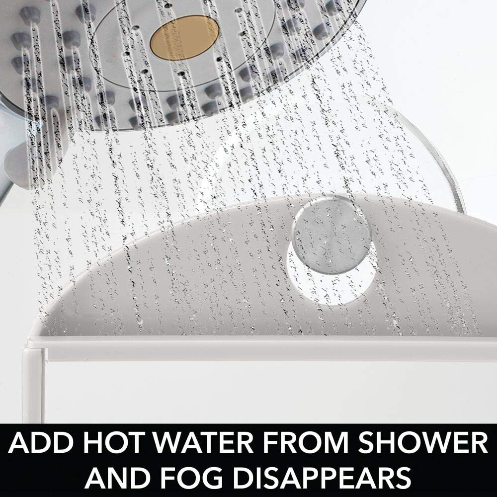 mDesign Bathroom Shower Suction Fog Away Shaving Mirror - Light Gray/Brushed -