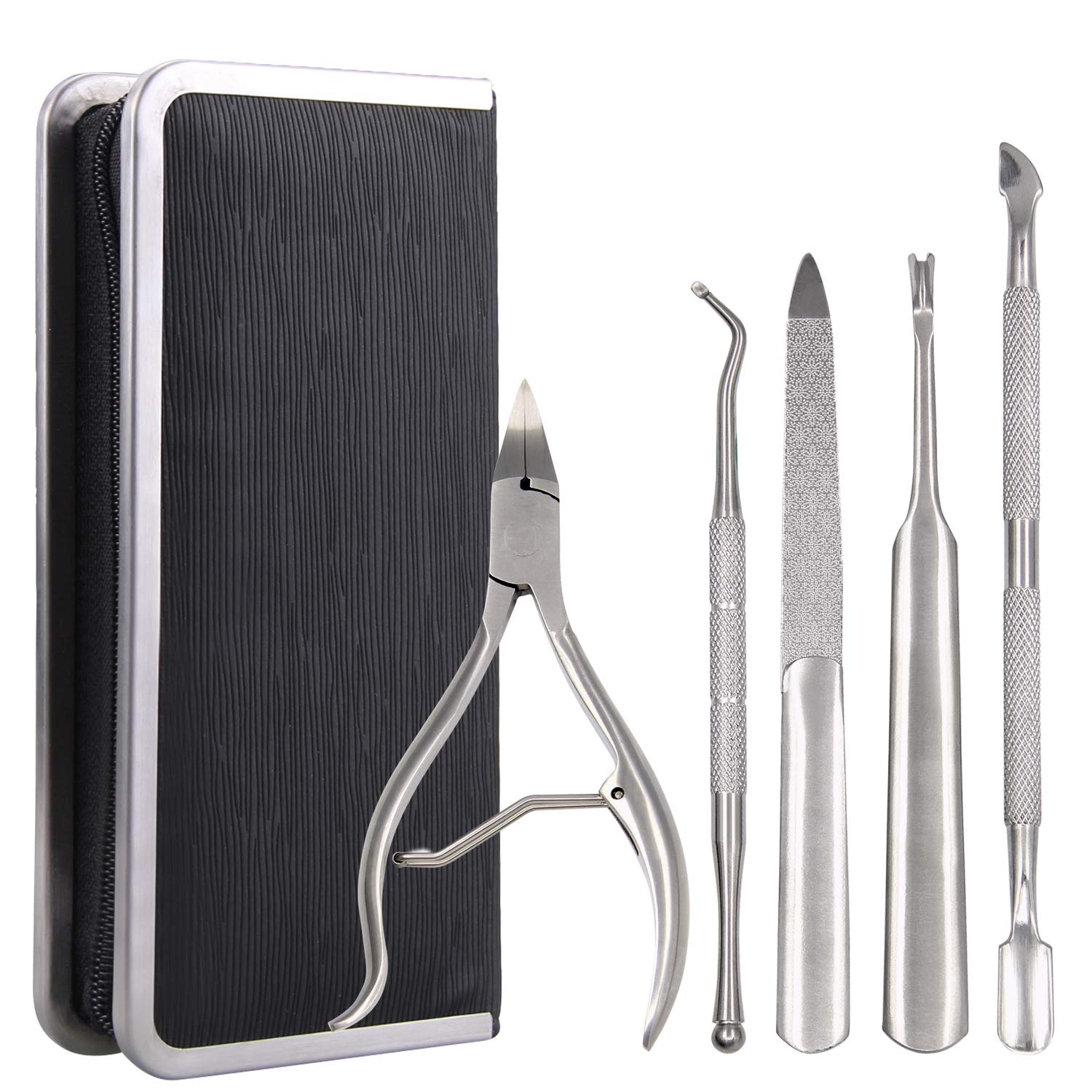 Manicure and Pedicure Tools Set, Becoyou 5 Pcs Cuticle Remover Cuticle Nipper Cuticle Pusher Cuticle Trimmer Cuticle Cutter Nail Files Stainless Steel Professional Nail Tools Kit with Storage Case