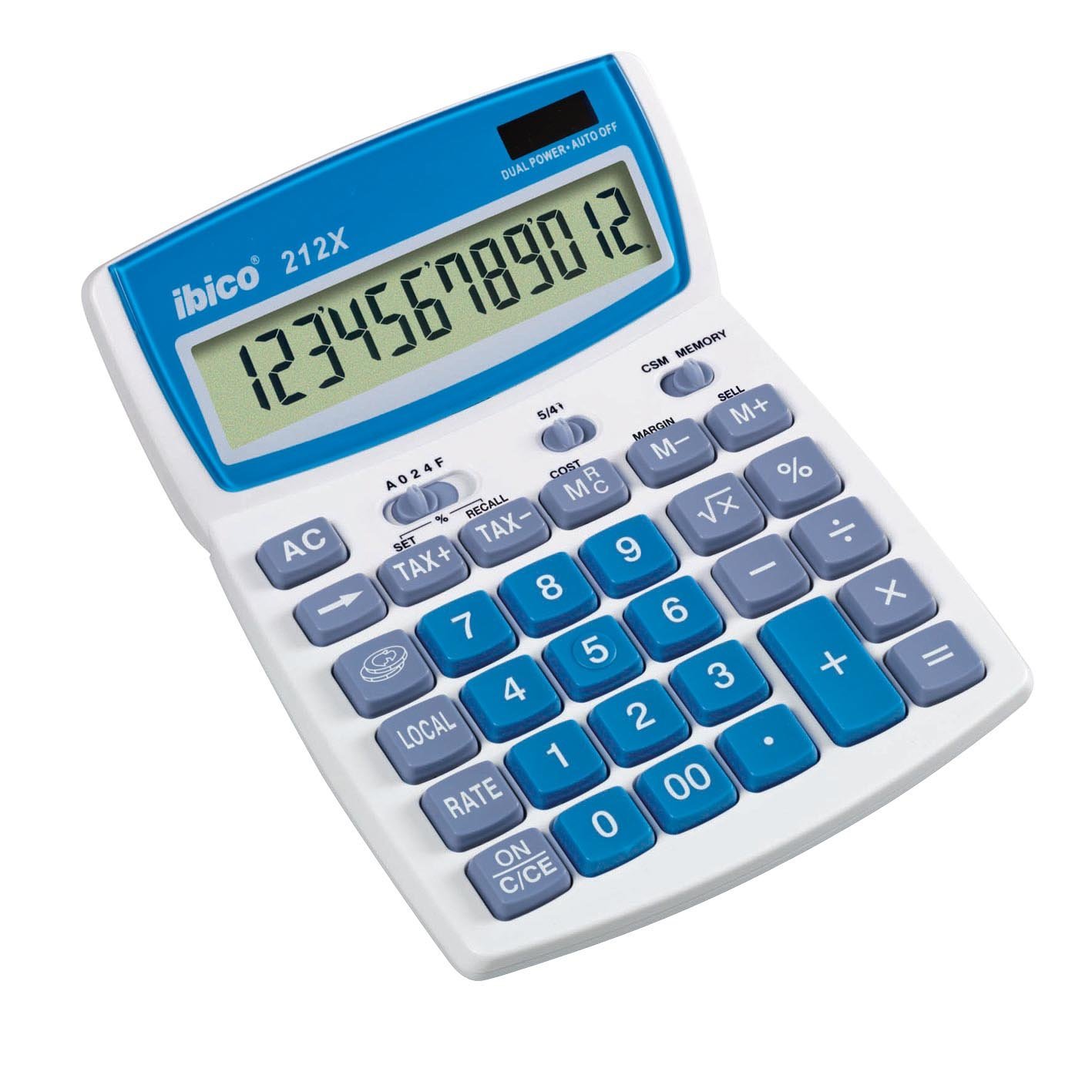 Rexel IB41 0161 212X Desktop Calculator, Solar/Battery Powered, Swivel Screen, 140 x 190 x 32 mm Blister Pack Light Grey/Blue