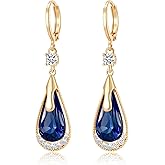 Trendy Austrian Crystal Teardrop Drop Huggie Dangle Earrings for Women 14k Rose Gold Plated Hypoallergenic Jewelry Gifts