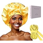 THE BLISS MARKET XL Satin Bonnet for Curly & Natural Hair - Double Layer Sleep Cap with Adjustable Tie Band for Women