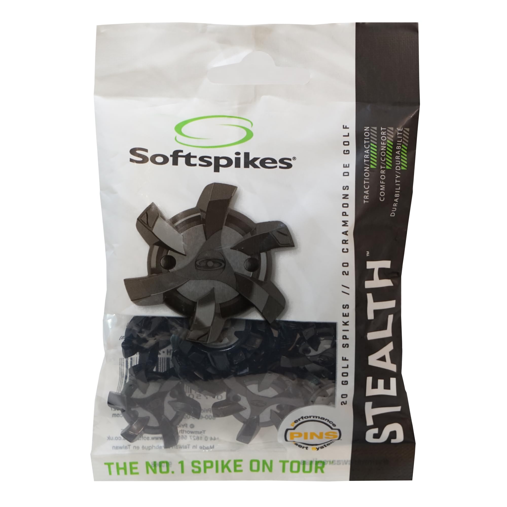 SOFTSPIKES Stealth (PINS) Golf Spikes, Black/Silver, Bag Of 1 Set EU