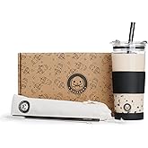 BOBABOO Reusable 24 oz Boba cup with straw set, straw cleaner, and gift box, borosilicate reusable bubble tea cup (Black)