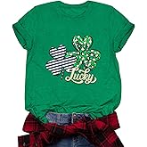 St Patrick's Shirts for Women Lucky Irish Shamrock Paddy's Shirt Cute Shamrock Graphic Short Sleeve Tees Tops
