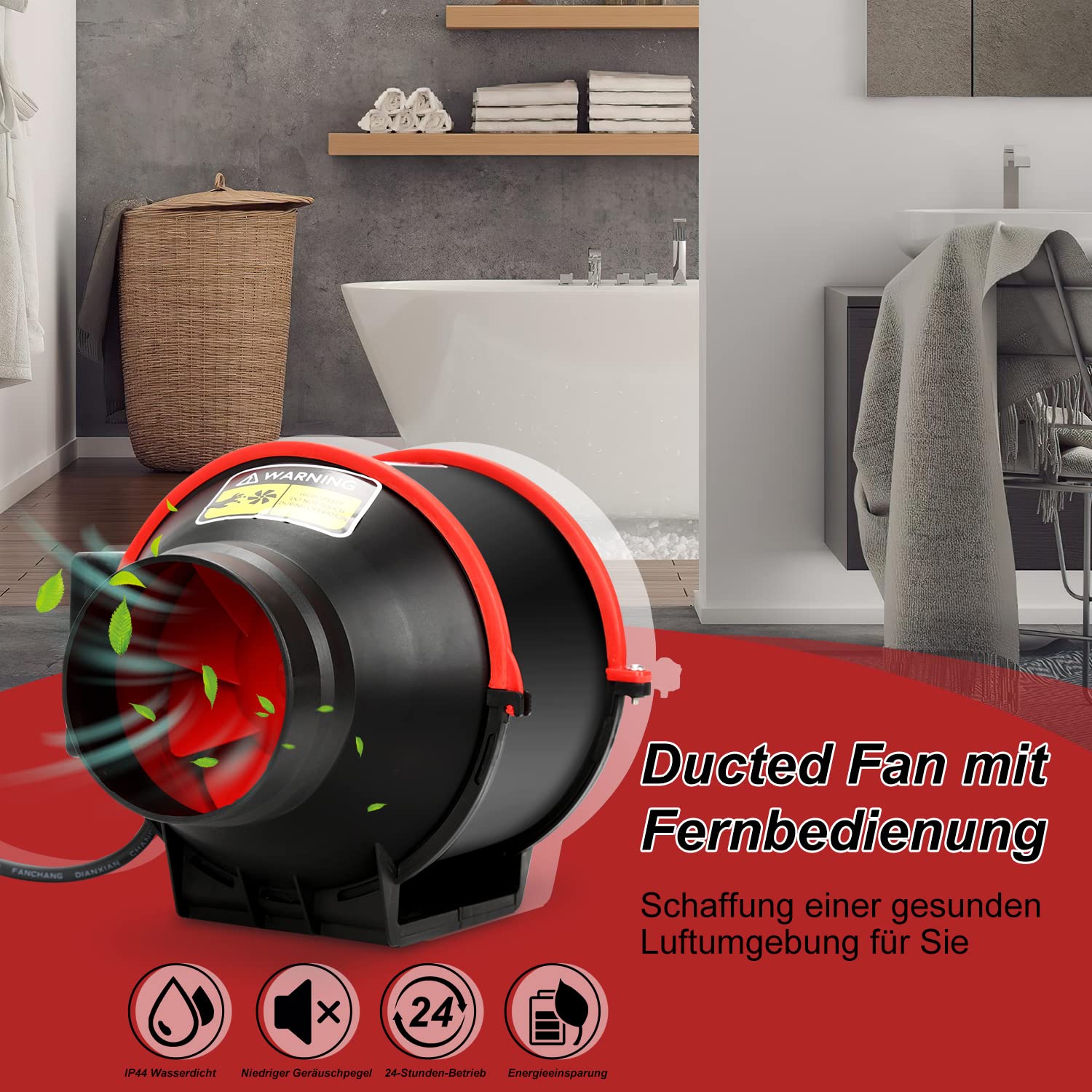 Ikodm 100 mm Einstellbar Rauchabzug Rohrventilator Inline-Kanalventilator, 320 m3/h Abluftventilator Lüfter Leise mit Fernsteuerung, EU-Stecker Für Bad,WC,Küche,Gewächshaus,Zelt,Garage 2