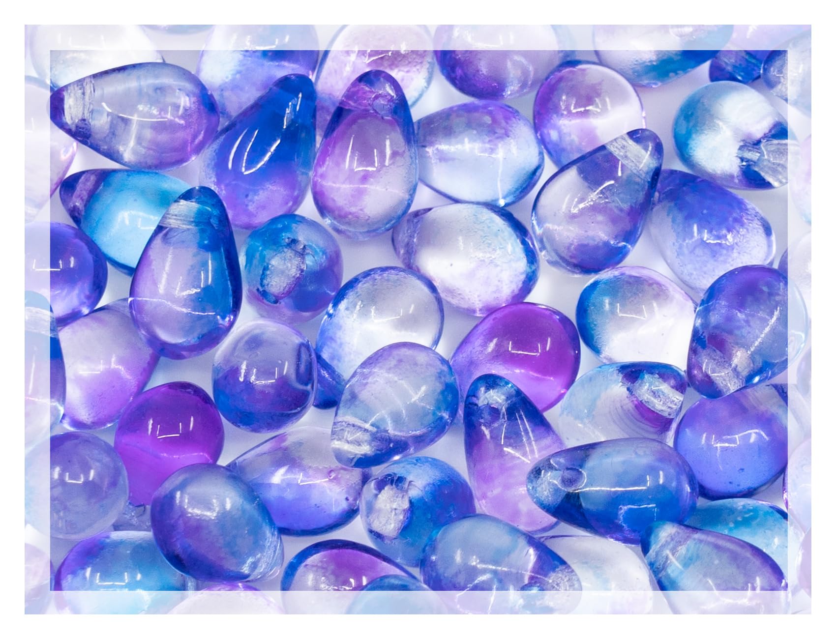 Czech 50-Piece Glass Beads, 6x9mm, Teardrop Transparent Crystal Blue Purple — image 1