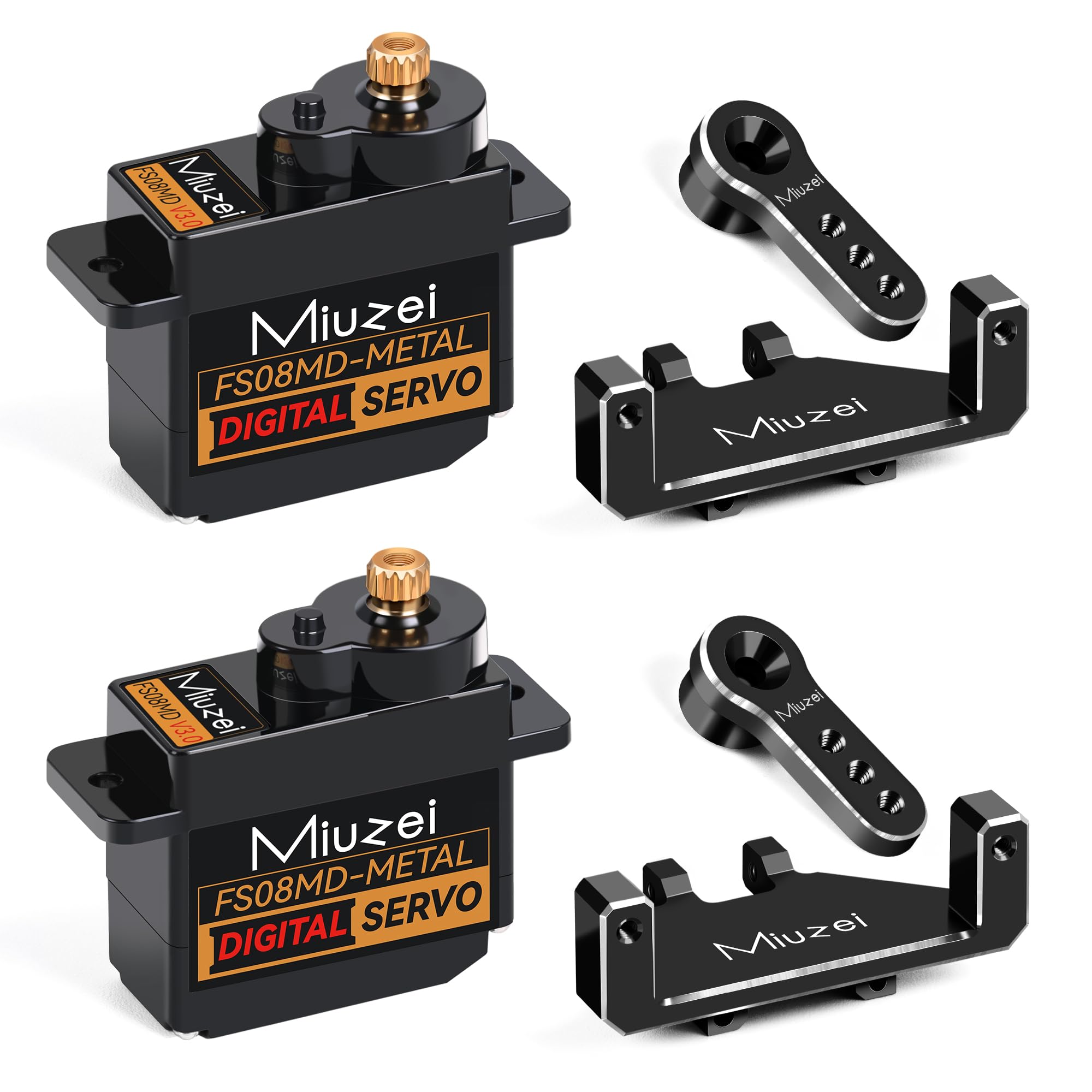 Miuzei RC Micro Servo Motor: 12g Metal Copper Gear ES08MA II Digital Servo Motor for SCX24 AX24 Car 1/24 Boat Robot Arm 6V 180° Servo Mini Steering Servo Model Building with Horn Bracket (2pcs)