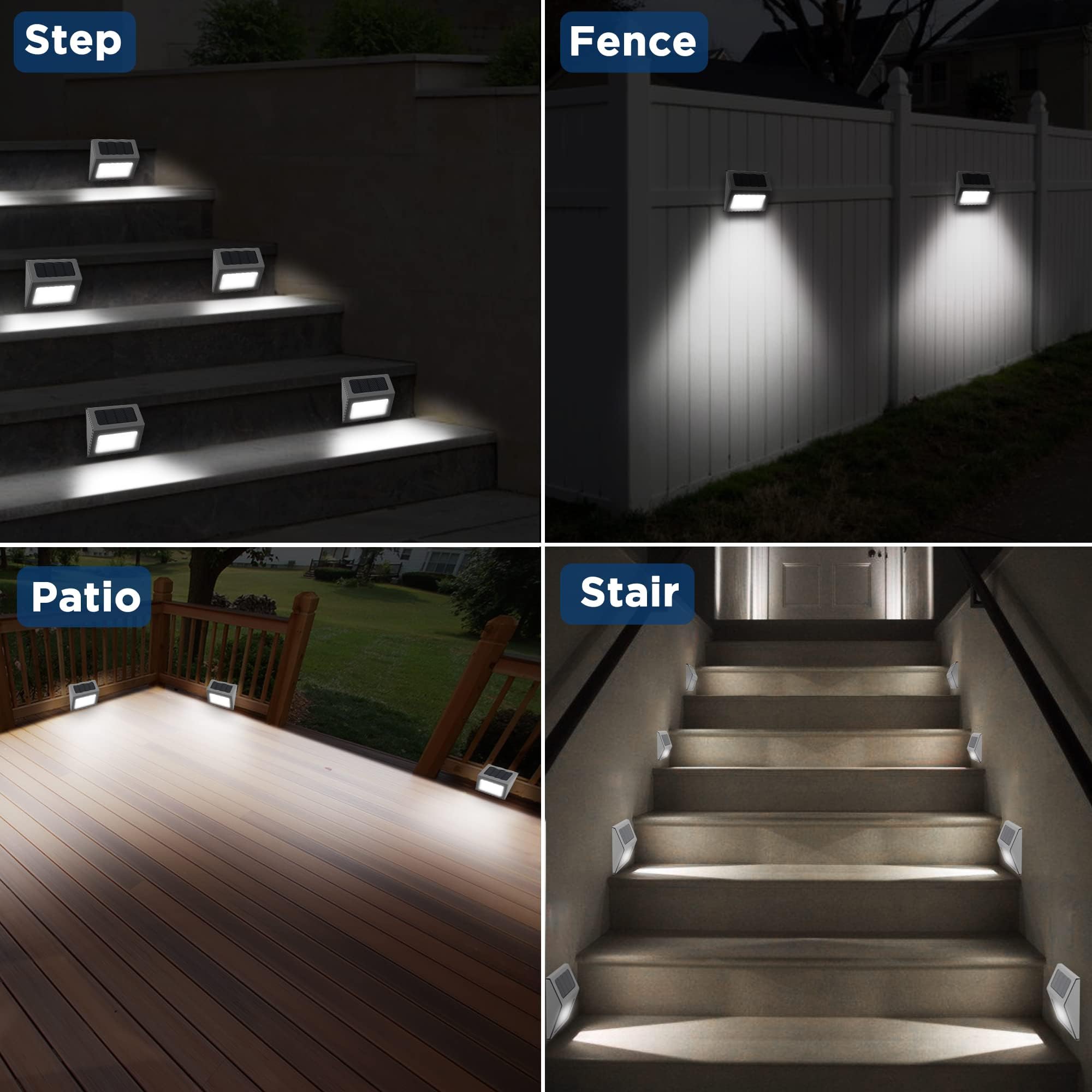 Otdair Solar Lights Outdoor Waterproof, Solar Fence Lights Auto On/Off, Bright LED Outdoor Lighting for Fence, Patio, Deck, Garden, Pathway