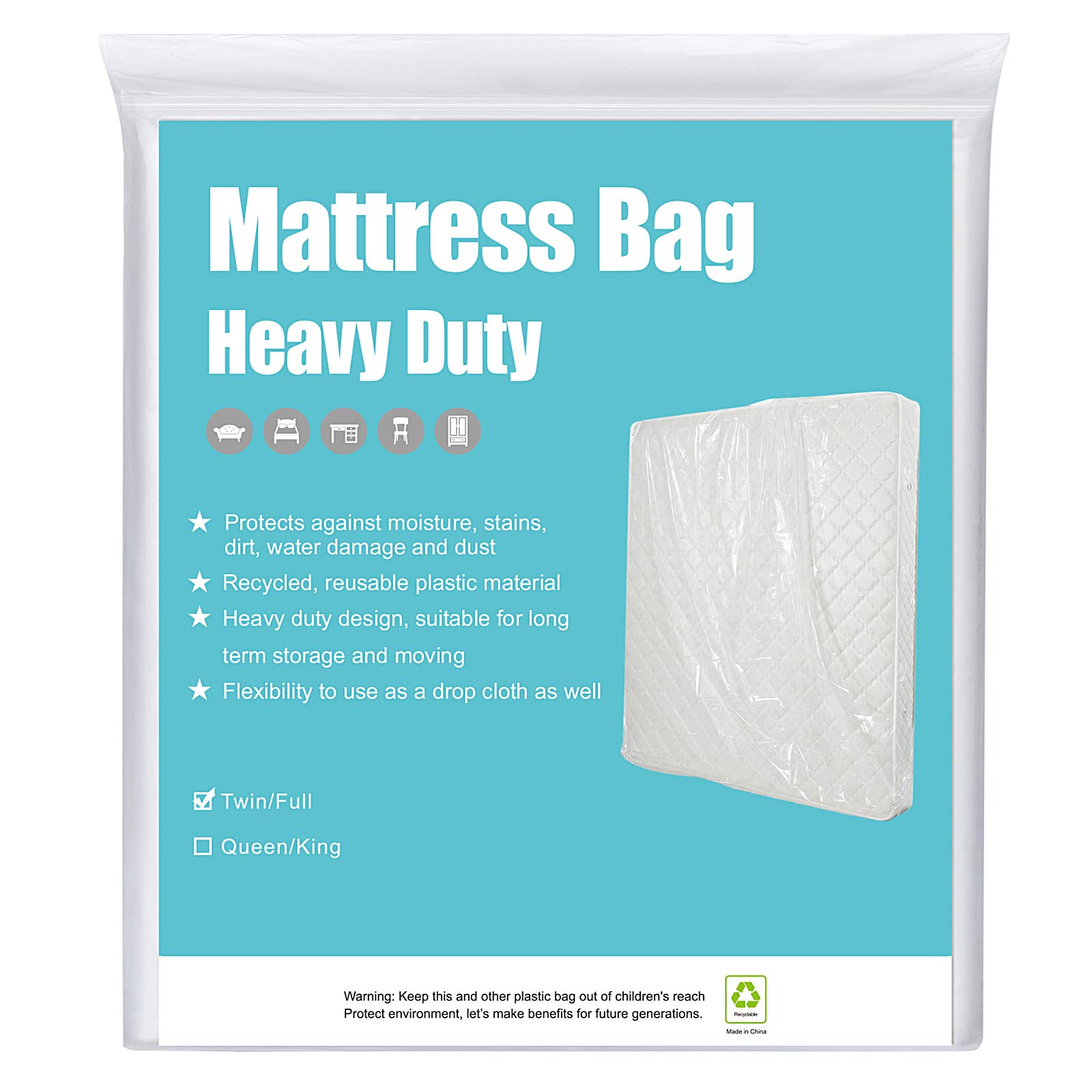 Photo 1 of [2-Pack 5-Mil] HOMEIDEAS Mattress Bag (Twin/Full) for Moving and Storage Transparent Mattress Disposal Bag - Heavy Duty & Tear Resistant