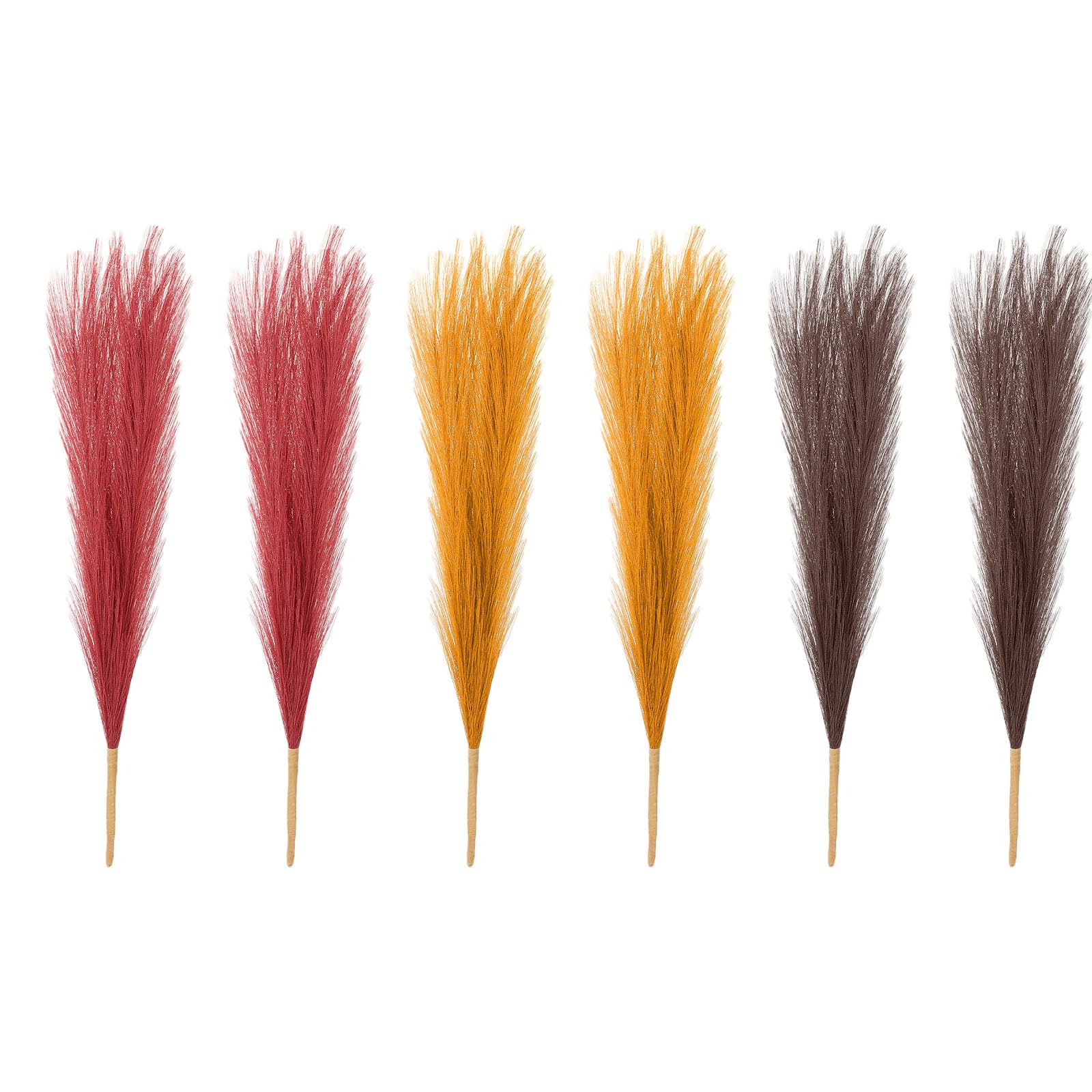 PATIKIL 17 Inch Faux Pampas Grass, 6 Pcs Boho Decor for Home Decoration Artificial Tall Fluffy Stems for Wedding Flower Party Vase Arrangement Centerpieces, Golden/Wine Red/Dark Brown