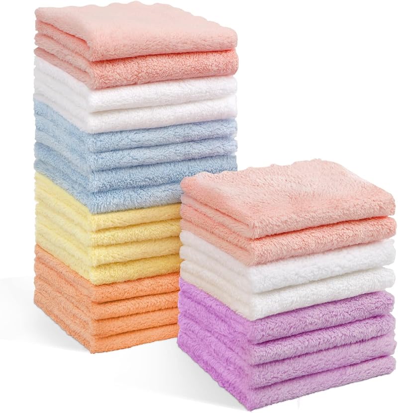 Orighty Baby Washcloths 24-Pack 7x9 Microfiber Coral Fleece Soft Absorbent