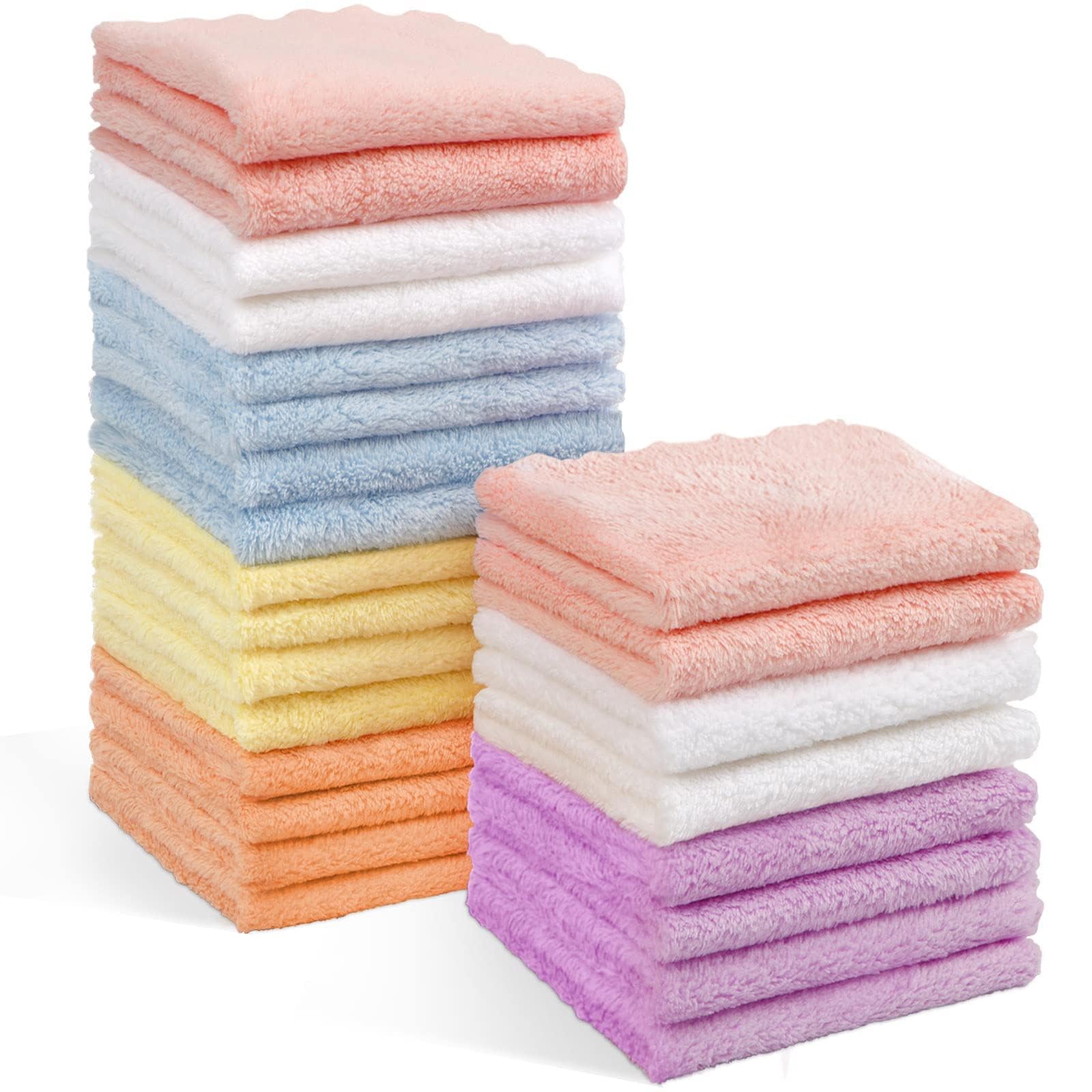 Orighty Baby Washcloths 24-Pack (7''x9''), Microfiber Coral Fleece, Super Soft and Absorbent for Newborns, Infants, and Toddlers, Gentle on Delicate Skin